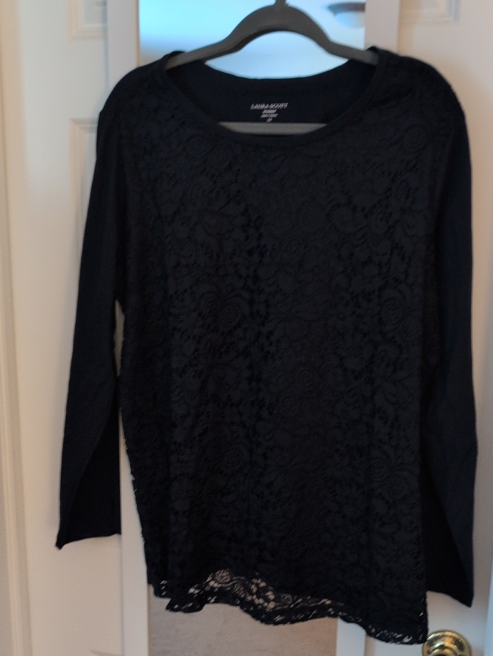 Laura Scott Navy Blue Lace Front Long-Sleeve Tunic